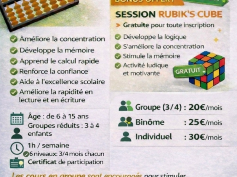 Cours de calcul mental Soroban en ligne pour femmes et enfants