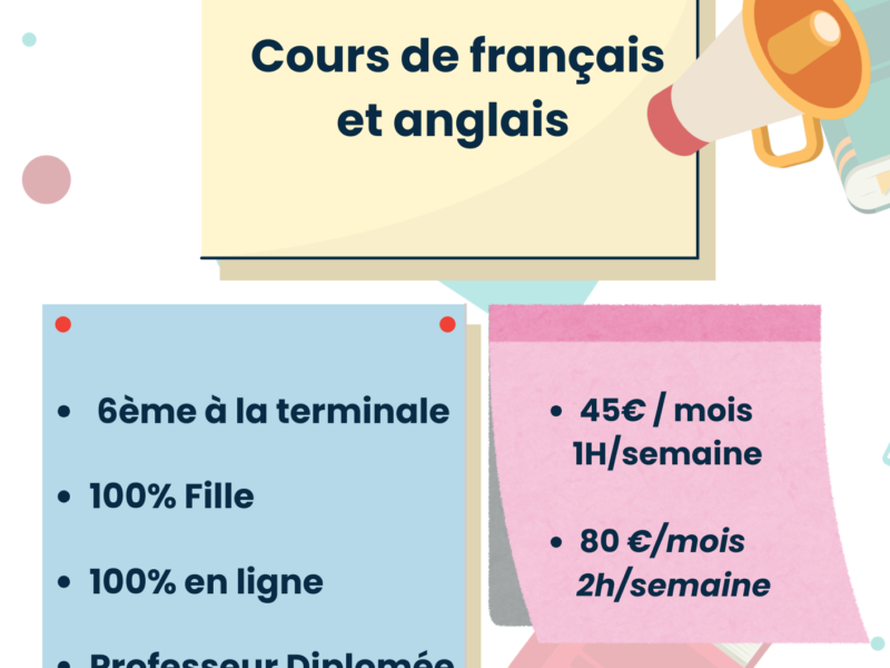 Cours de français et anglais en ligne 100% fille