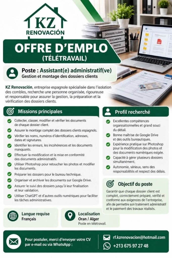 Offre d'emploi Télétravail Algérie